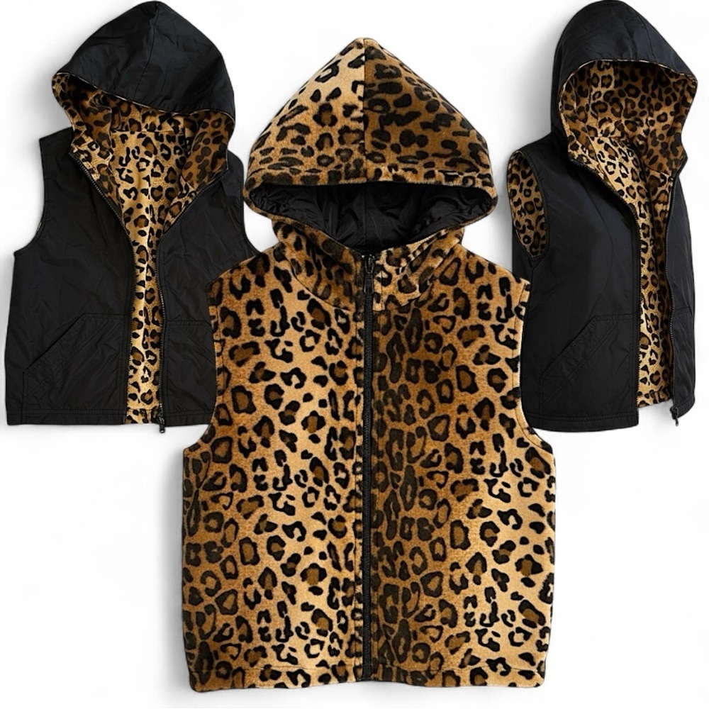 NEW VTG 90s Y2K Rainforest Cafe Girls Reversible Leopard Print Vest Size Large